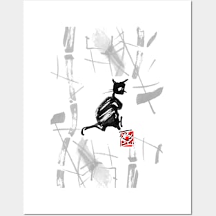 sumi-e cat Posters and Art